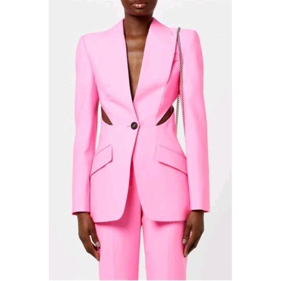 NWT $4K Alexander McQueen Slashed Single-Breasted Blazer Jacket Pink Size 4 - Picture 1 of 6